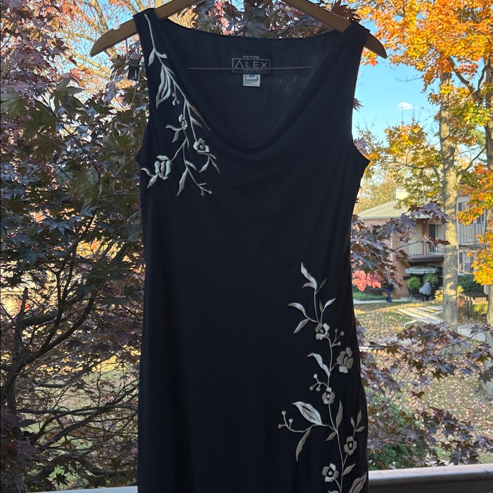 Vintage y2k Maxi Dress Long Dress Black Sue Wong Fringe Cowneck Embroidered - Picture 6 of 17